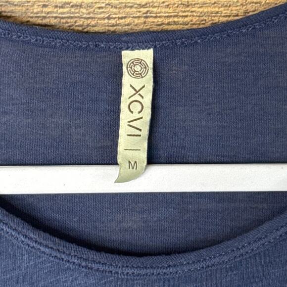 XCVI Semi Sheer Tunic Top Blue Modal Cotton Crew Neck Crop Sleeve Size Medium - Picture 4 of 8